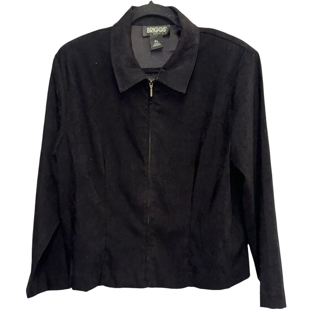Briggs Petite Large Black Faux Suede Jacket Zip Front Career‎ Casual Classic
